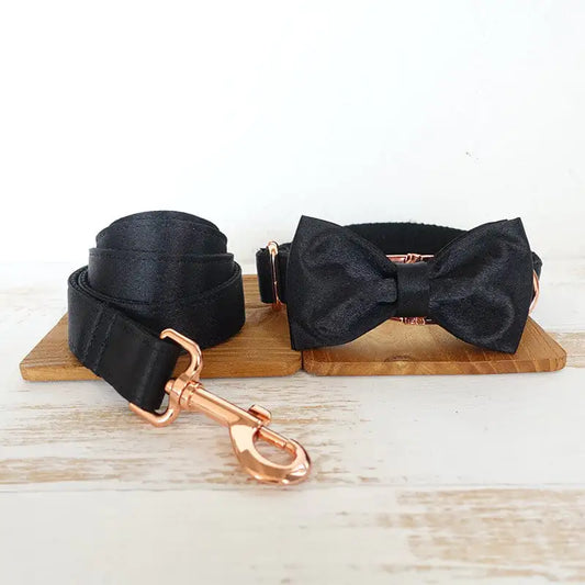 Black & Rose Gold Matching Leash & Bow Collar Set