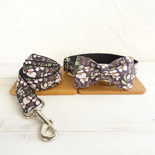 Vintage Flower Bow Collar and Matching Leash