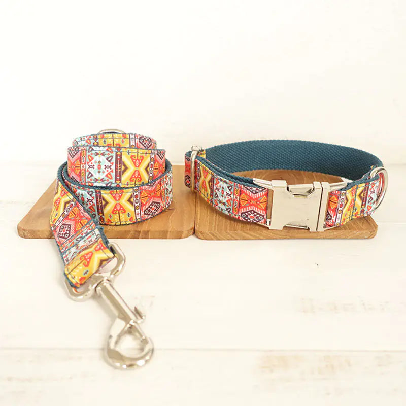 Colourful High Quality Dog Collar and Matching Leash