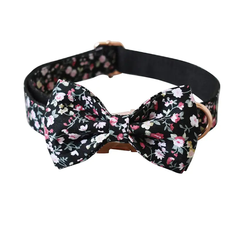 Black Flower & Rose Gold Dog Collar and Leash Set
